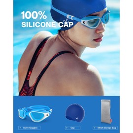 ZIONOR G1 Lite Swim Goggles with Swim Cap Comfortable Anti-fog Swimming Goggles Set for Adult Men Women