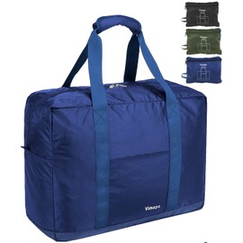Vimapo Foldable Travel Duffle Bag with Trolley Sleeve 40L - 18x14x8 inches Airline Underseat Lightweight Travel Bag - Packable Ripstop Nylon Carry on Bag (Blue)