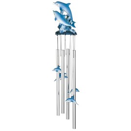ICE ARMOR 23" Long Dolphin Swimming on Wave Round Top Wind Chime Statue Sculpture Ornament Decoration Garden Decor Ideas for Housewarming, Holidays and Birthdays Great Collectible