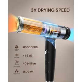 ANNLARY Plasma Ion Hair Dryer with Diffuser for Curly Hair, 110000 RPM Professional High Speed Blow Dryer with Plasma Ion, 1500W Foldable Travel Hairdryer with 6.5 Ft Cord Fast Drying for Women Men