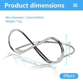 Pack of 20 Wedding Place Card Holders, Photo Picture Cards Display Stand, Infinity Message Clip, Table Number Holder, Place Card Clips for Weddings, Party and Restaurant Table Decoration (Silver)