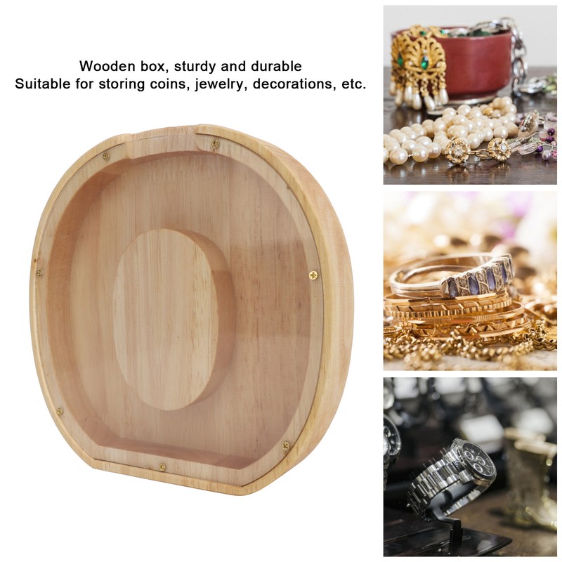 Letter Shaped Piggy Bank Wooden Transparent Panel Portable O Shaped
