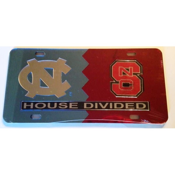 UNC North Carolina Tar Heels - NC State Wolfpack - House Divided Mirrored Car Tag License Plate