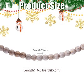 CHGCRAFT 16.5 Feet Christmas Wood Bead Garland Wooden Bead Garland for Christmas Tree Wood Beads String for Table Wall Hanging Holiday Decorations, Golden