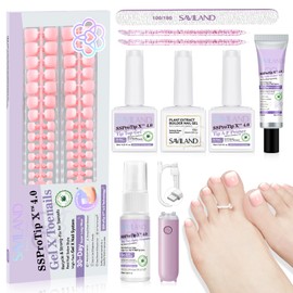 SAVILAND Press On Nails Kit for Toe: 216 Pcs Gradient Pink French Tip Press on Toenails 18 Sizes Full Cover Stick on Toe Nail Tips False Toenail Extensions Kit with Solid Nail Glue & Remover U V Lamp