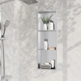 Neodrain 12X36 Inch Shower Niche,Brushed 3-Tier Stainless Niche NO Tile Needed Recessed Niche Shower for Bathroom Storage