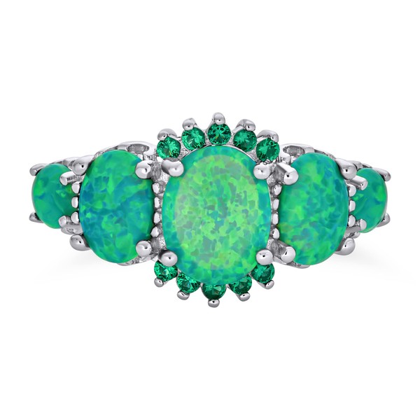 Gemstone 5 Stone Oval Green Created Opal Half Eternity Band