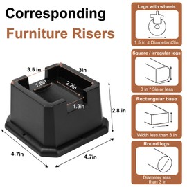 shouwuhho Bed Risers 2 inch, Furniture Risers Elevation in Heights 2 3 4 5 6 7 8 Inch Heavy Duty, Bed Lift Risers for Caster Wheels or Posts of Bed Table Couch, Support up to 6000 lbs, Black, 4 Pack