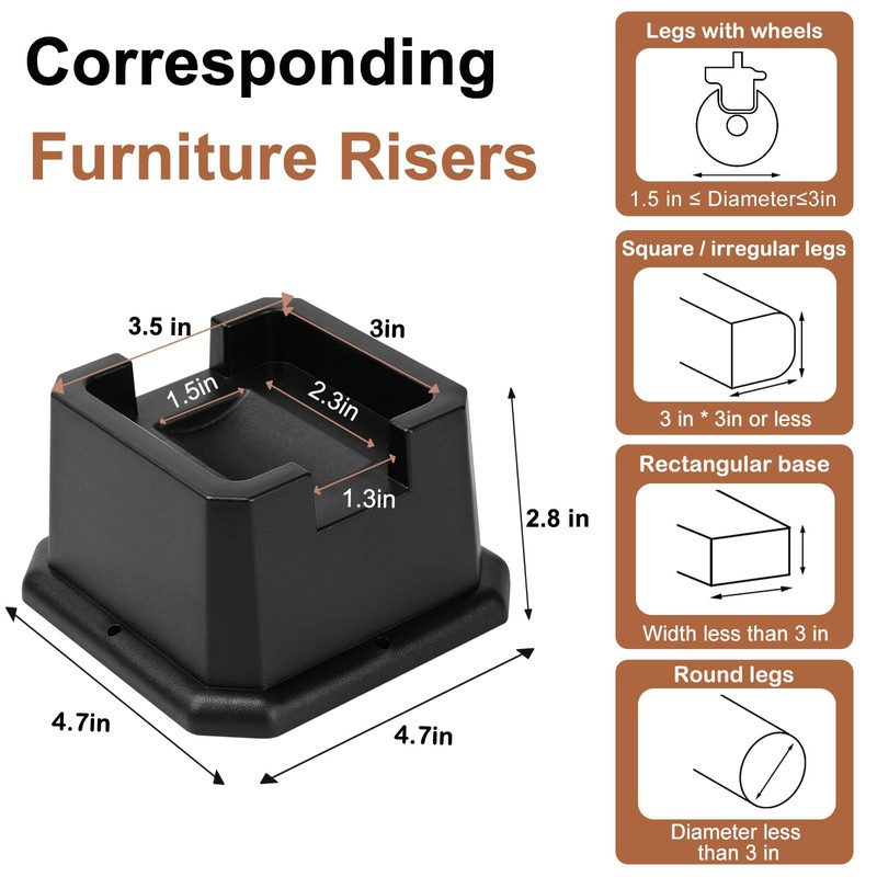 shouwuhho Bed Risers 2 inch, Furniture Risers Elevation in Heights