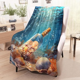 wyxdwh Seashell Drift Bottle Blanket, Cozy Flannel Dreamy Ocean Floor Throw Blanket for Couch Outdoor, Plush Soft Lightweight Travel Blankets for Bed Decor and Gifts, for Women Kids Adults 50"x60"