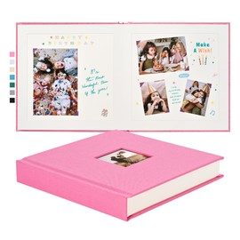 Pssoss 8 x 8 Inch DIY Scrapbook Album 40 Pages Linen Hardcover Kraft White Paper Scrap Book Photo Albums Memory Book for Baby Wedding Family Anniversary Photo Album (Pink, 40 pages)