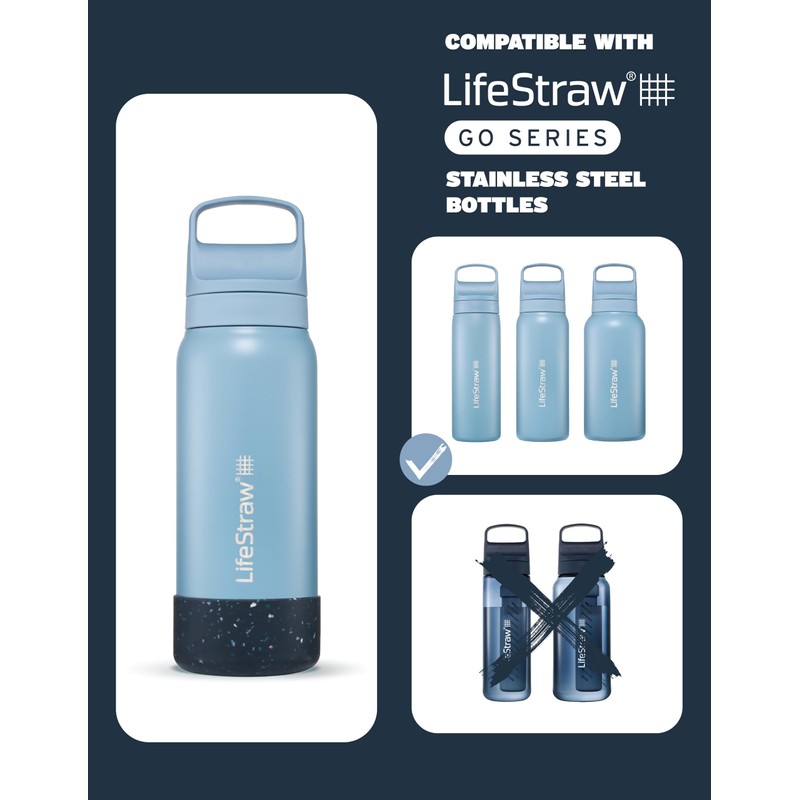LifeStraw Go Series Silicone Base, Stainless Steel Filtered Water Bottle