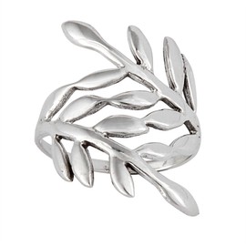 Silverly Women's 925 Sterling Silver Leaf Vine Laurel Branch Plant Open Band Ring, Sterling Silver