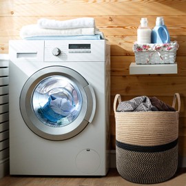 CHICVITA Extra Large Jute Basket Woven Storage Basket with Handles â Natural Laundry Basket Toy Towels Blanket Basket Home Decor Gift, 16" x 16", Black