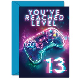 13th Gamer Birthday Cards for Boys Girls - You've Reached Level 13 - Happy 13 Birthday Card for Son Daughter Nephew Niece Grandson, A5 Thirteen Thirteenth Bday Video Game Greeting Cards