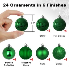 Emerald Green 1.6" Small Christmas Balls Christmas Tree Decoration Ornaments Shatterproof Hanging Balls for Birthday St. Patrick's Day Easter Mardi Gras Holiday Wedding Decorations Set of 24pcs