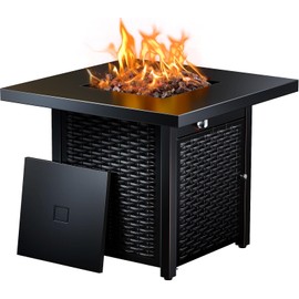 Ciays Propane Fire Pits 28 Inch Outdoor Gas Fire Pit, 50,000 BTU Steel Fire Table with Lid and Lava Rock, Add Warmth and Ambience to Gatherings and Parties On Patio Deck Garden Backyard