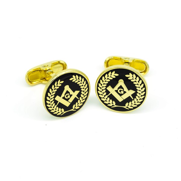 Masonic Revival Square and Compass Wreath Cufflinks (Gold)