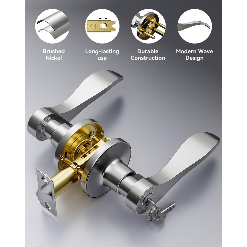 AmzGod 6 Pack Entry Door Handle with Lock and Key,
