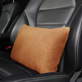POKSRI 1P Lumbar Support Pillow,15x9 Suede Drive car Back Pillows,Polyester Back Pillow,seat,Office,Sofa,Rest,Improve Posture(Orange-Brown)