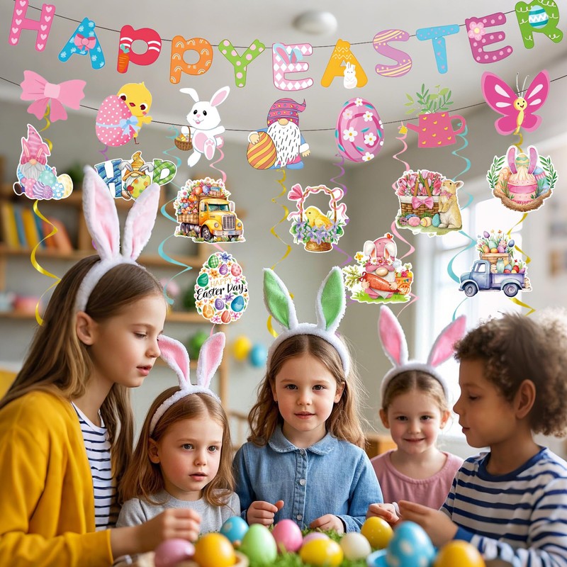 Easter Decorations Indoor Happy Easter Banner Garland Easter Bunting Balloons