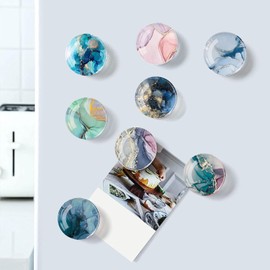 Glass Strong Magnetic Fridge Magnets, Round Cute Colorful Kitchen Magnets Decorations for Office Whiteboard, Cabinet, Dishwasher, Locker(12PCS) (Watercolor Series)