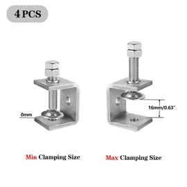 Hordolry 0.8 Inch 304 Stainless Steel C Clamp, 4 Pack Heavy Duty Metal Small Clamps with 16mm Wide Jaw Openings for Woodworking, Welding, Building Household