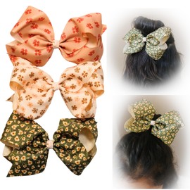 Fifi & Ry Handmade 6-Inch Hair Bows for Girls | Baby and Toddlers Hair Accessories | Premium Quality, No Slip, No Damage, No Pull Toddler Bows | 3 Pack | Floral Hair Bows for Girls