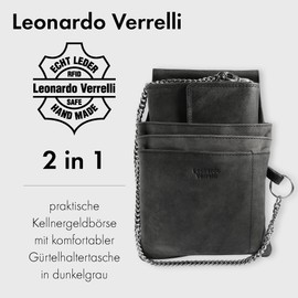 LEONARDO VERRELLI Waiter Wallet, Made of Leather, Waiter's Wallet, Taxi, Women's Men's Wallet with or without Holster, Pocket with Chain and Large Coin Compartment in Black, black, Classic