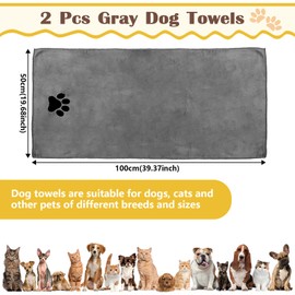 Dog Towel, Pack of 2 Dog Towels, Extra Absorbent for Dogs and Cats, Grey Quick-Drying Pet Microfibre Towels, 100 x 50 cm Dog Towel for Cats, Dogs or Other Pets