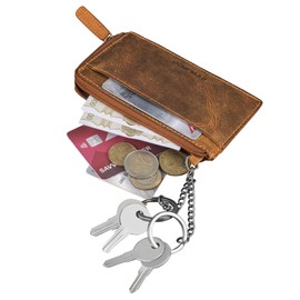 STILORD 'Ano' 2 in 1 Leather Key Case with 6 Card Compartments Coin Compartment Money Compartment Ideal as Slim Wallet Mini Purse Genuine Leather Women Men Key Case, Bergamo - Brown, Classic