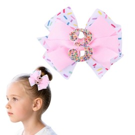 Ice Cream Birthday Hair Bow Clips Sprinkle 3rd Birthday Girl Hair Bows for Happy Bday Party Favors Glitter Bows Side Clip for 3 Years Old Girls Kids