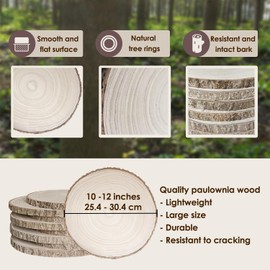 Natureast 8Pcs 10-12 Inch Natural Large Wood Slices, Rustic Wooden Slab for Centerpieces, DIY Craft, Platter, Wedding Party, Painting, Table Décor, Christmas Ornaments Discs Sanded Smooth Cut Finish