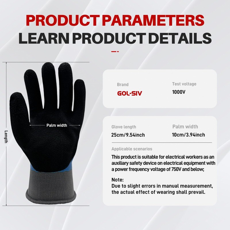 GOL-SIV Electrician Gloves 1000V High Voltage,ASTM D120 Certified & Double