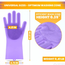ALPENKOK 1 Pair Dish Gloves for Women – Dishwasher-Safe Purple Silicone Dishwashing Gloves with Scrubber, Tear-Resistant with Bristles for Kitchen & Household Tasks