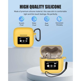 for JBL Tour Pro 3 Case Cover, Protective Silicone Skin Accessories with Keychain& Lanyard and Cleaner Kit for JBL Tour Pro 3 Charging Case, Front LED Visible,Yellow