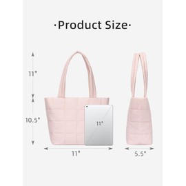 WESTBRONCO Puffer Tote Bags for Women Puffy Quilted Purse Nylon Shoulder Bag and Handbags with Laptop Compartment, Pink, Medium, Stylish and Functional