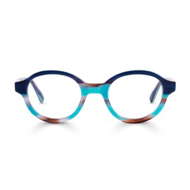 eyebobs - Well-Rounded | Premium Reading Glasses for Men and Women | Round Frame for Average Faces, Navy and Teal Stripe-Layered, 1.75