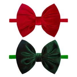 Lanmerry 4.5'' Valentine's Day Baby Bows Headbands Newborns Bows Elastic Nylon Hairbands for Infants Toddlers Red Green Hair Ties Velvet Hair Accessories 2Pcs