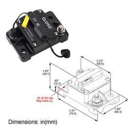 GLOSO E98 Manaul Reset, Waterproof IP67 Marine Auto Truck, 1/4" Stud, Hi-Amp Circuit Breaker (30A)