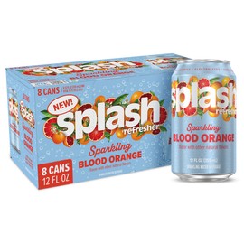 Splash Refresher Sparkling Water, Blood Orange - 8-Pack, 12 Fl Oz Cans - Flavored Carbonated Seltzer Water with Electrolytes, Zero Sugar & Zero Calories