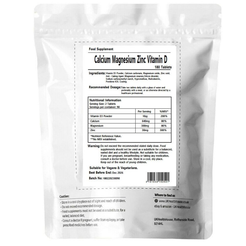 UKHealthHouse Zinc, Calcium, Magnesium & Vitamin D Osteo Complex Supplement