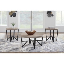 Signature Design by Ashley Deanlee Contemporary Table Set with Metal Frame, Set of 3, Light Brown & Black