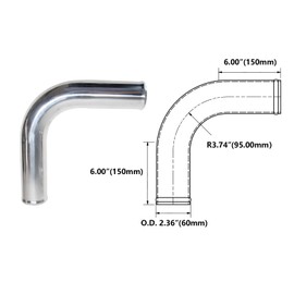 ETL Performance OD 2.36 inch (60mm) 90 Degree Aluminum Pipe Tube Intercooler Pipe Air Intake Tube Polished Turbocharger Pipe