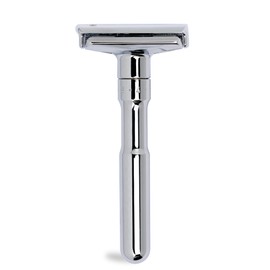 MERKUR Futur 701 Safety Razor | Designer Classic Gloss Chrome | Two Piece Razor with Straight Cut | Ideal for Wet Shaving | Die-Cast Zinc | Brass Handle | Made in Germany