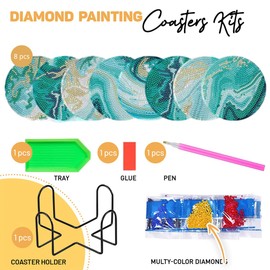 8 Pcs Marble Ocean Shaped Diamond Painting Kits, Diamond Painting Kits with Holder Marble Ocean, Diamond Art Coasters for Beginners Adults - Perfect Art Craft Supplies Gift!… (Marble Ocean)