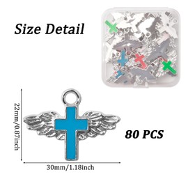 WANDIC 80Pcs Silver Plastic Cross Pendants 8 Colors Angel Wings Charms Easter Pendant for DIY Bracelet Necklace Jewelry Making, Plastic, No Gemstone