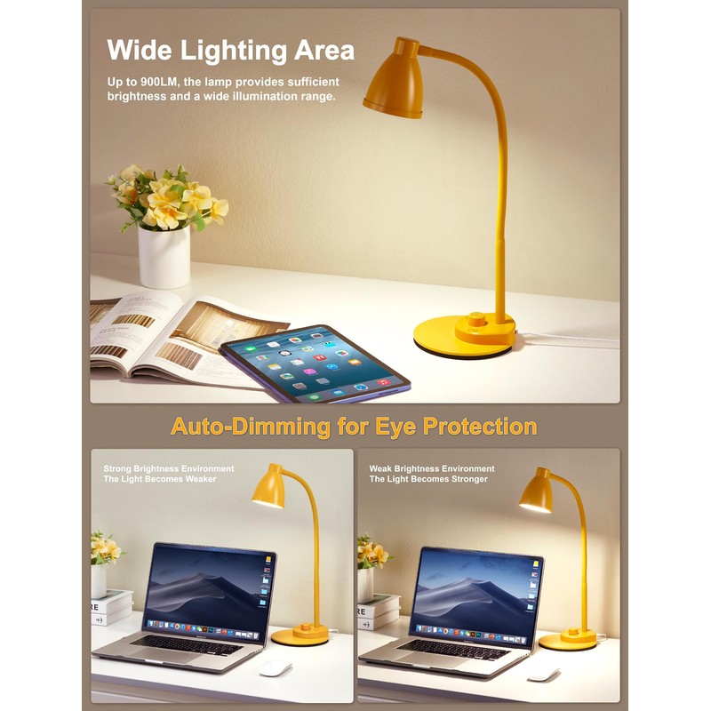 BOHON LED Desk Lamp with USB Charging Port, 3 Color
