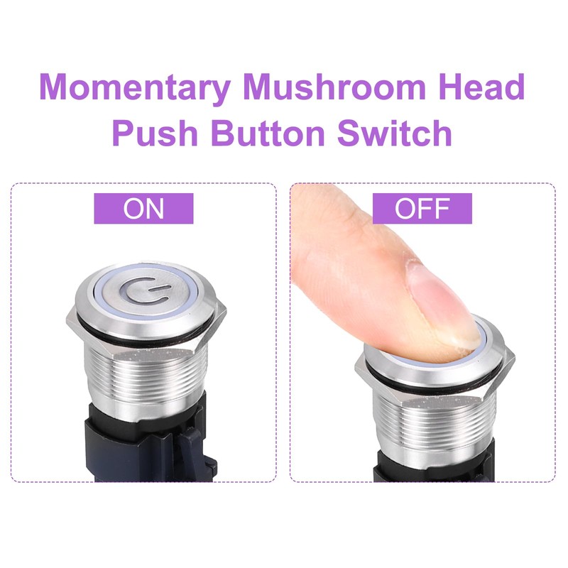 DMiotech 7/8 Inch Stainless Steel Latching Push Button Switch Flat