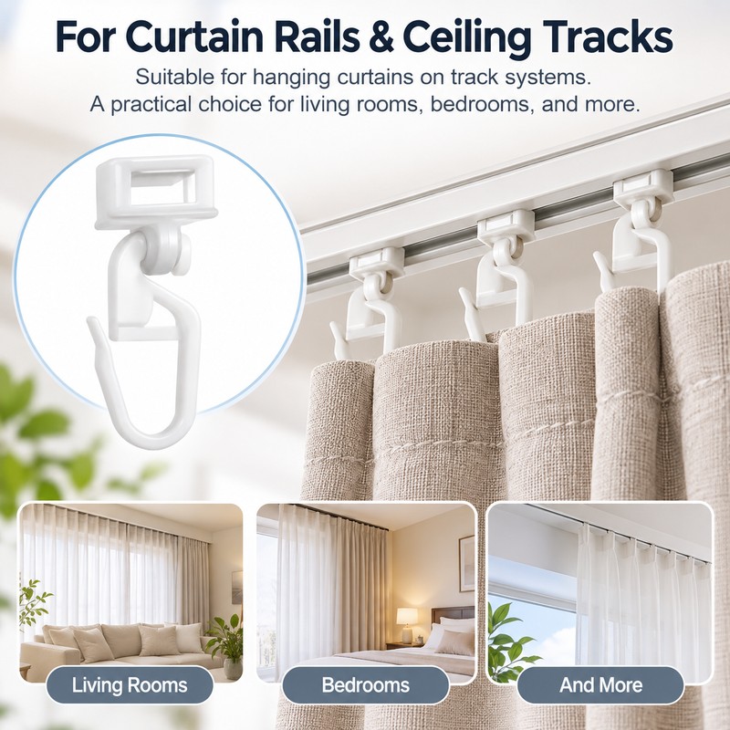 Curtain Track Gliders for Curtain Rails – 20PCS Plastic Hooks